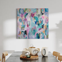 Load image into Gallery viewer, Colorful Abstract Wall Art hanging in the dinning room made by Christine Mueller, Colorful Abstract Wall Art, vivid bright canvas painting, modern home decor, large fine art, multicolor abstract wall art, christine mueller art, abstract artist, southern female artist