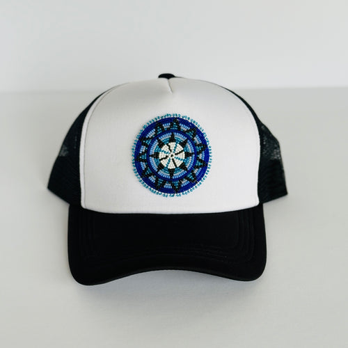 Beaded Trucker Hat | Black + Blue