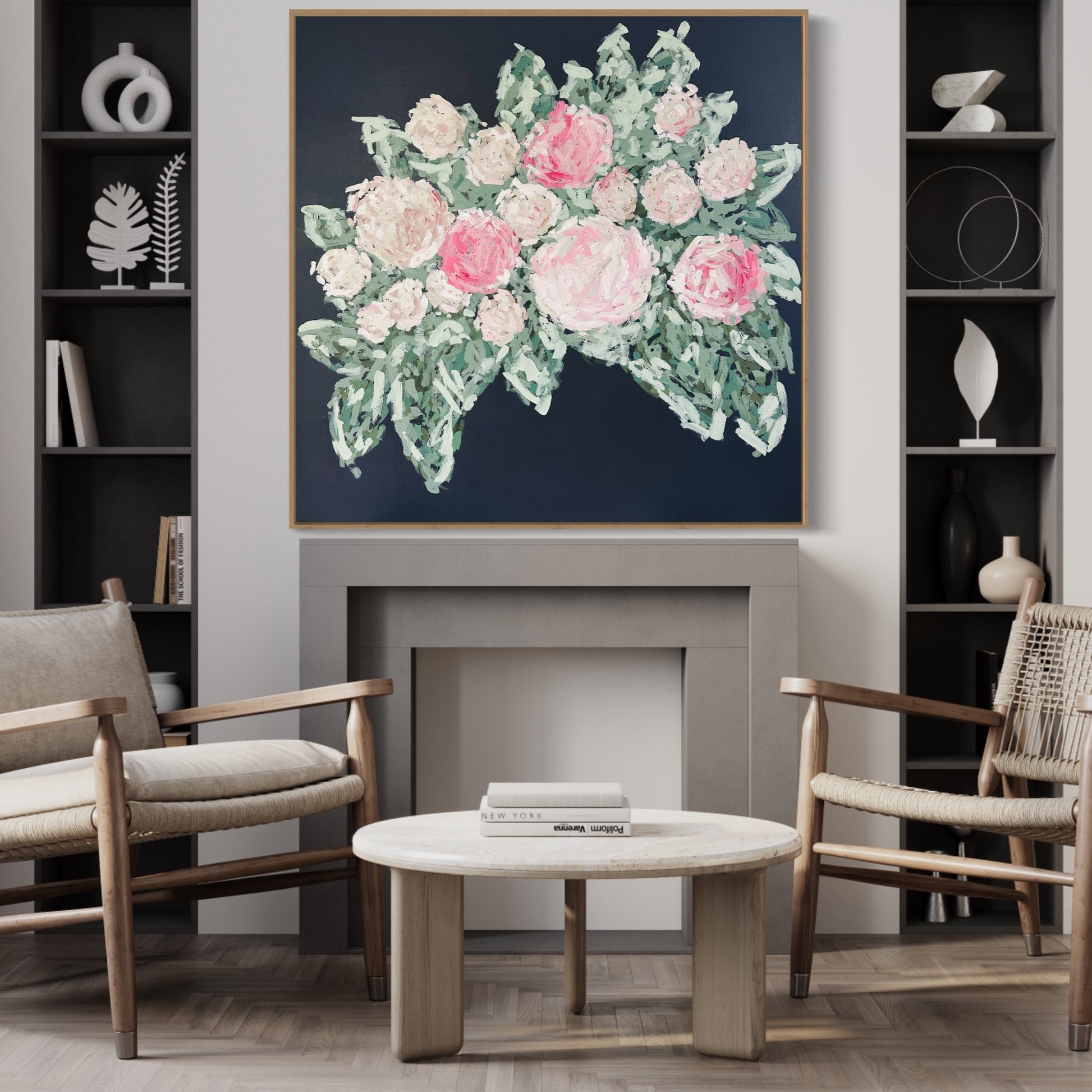 christine mueller art, large floral abstract, colorful painting canvas